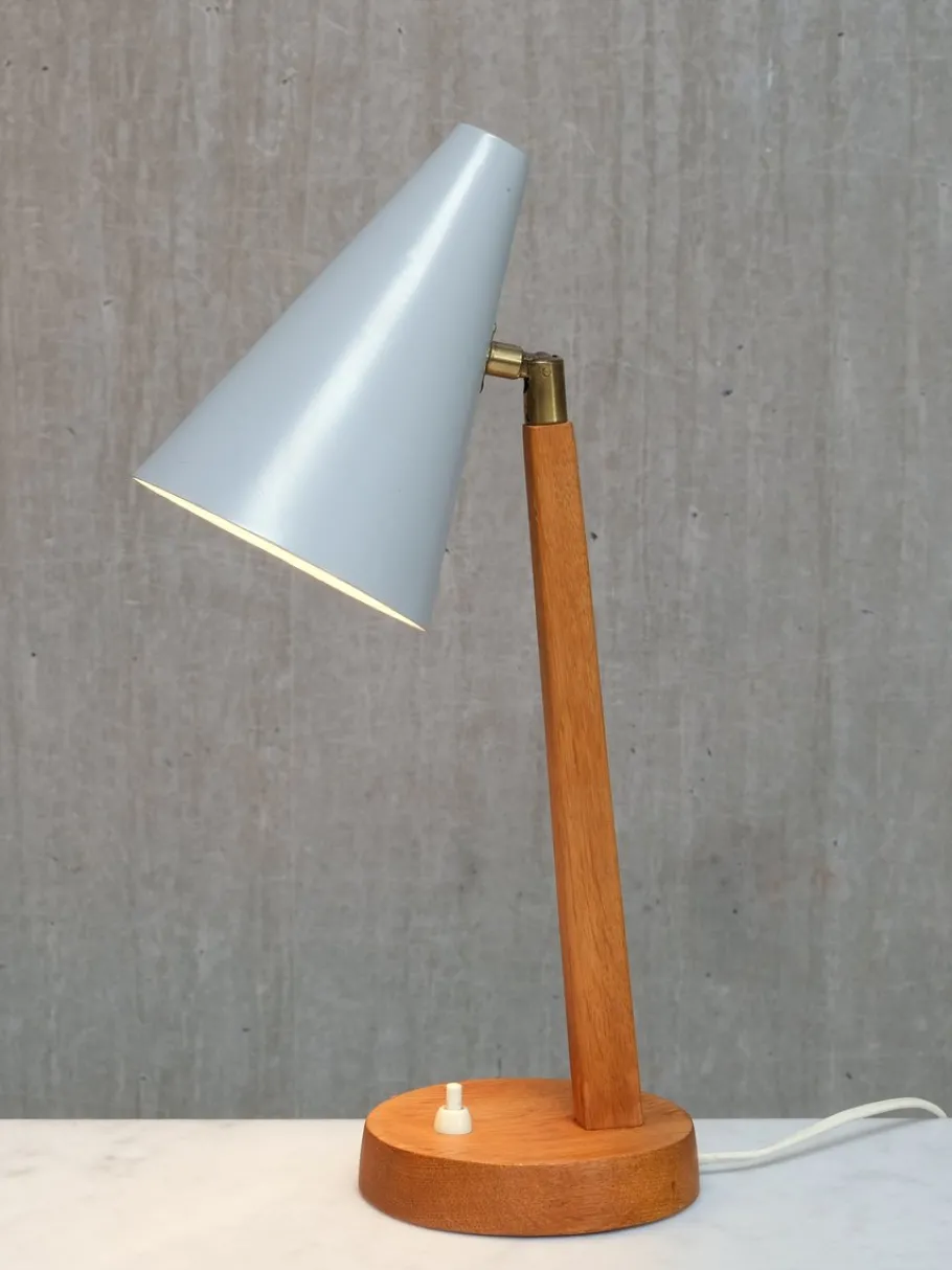 Best Pamono Oak, Metal and Brass Desk Lamp from Falkenbergs Belysning, Sweden, 1950s