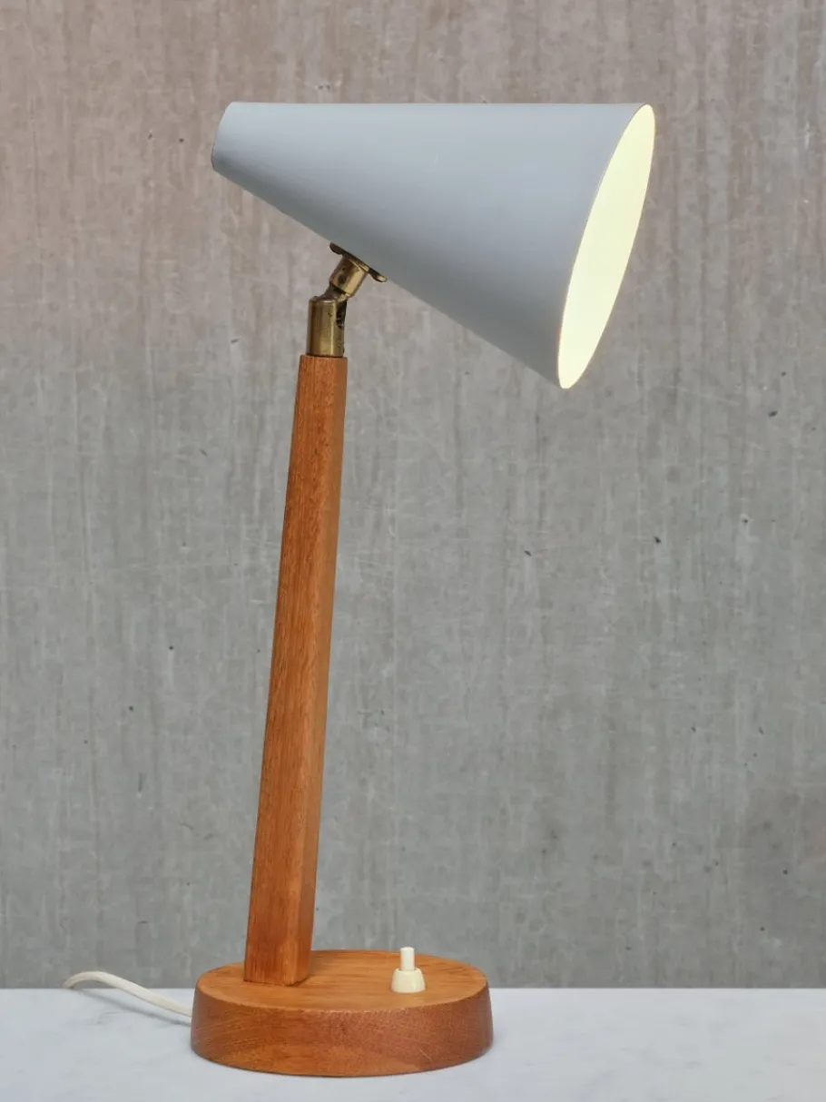 Best Pamono Oak, Metal and Brass Desk Lamp from Falkenbergs Belysning, Sweden, 1950s