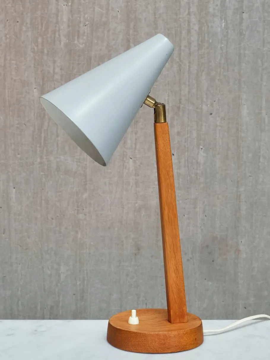 Best Pamono Oak, Metal and Brass Desk Lamp from Falkenbergs Belysning, Sweden, 1950s