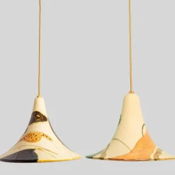 Best Pamono Ochre Blue Cream Orange Ceramic Cone Pendants, Denmark, 1970, Set of 2