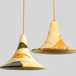 Best Pamono Ochre Blue Cream Orange Ceramic Cone Pendants, Denmark, 1970, Set of 2