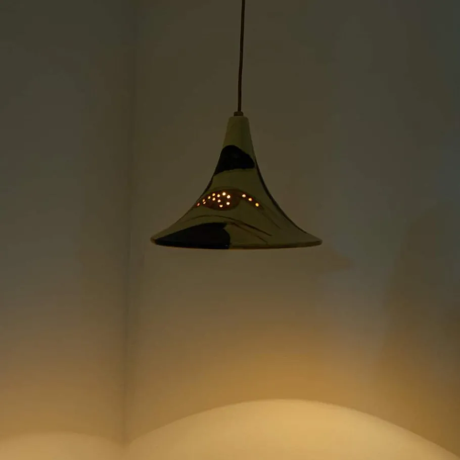 Best Pamono Ochre Blue Cream Orange Ceramic Cone Pendants, Denmark, 1970, Set of 2