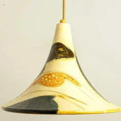 Best Pamono Ochre Blue Cream Orange Ceramic Cone Pendants, Denmark, 1970, Set of 2