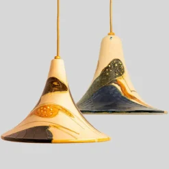 Best Pamono Ochre Ceramic Cone Pendants, Denmark, 1970, Set of 2