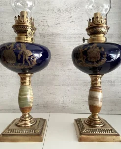 Outlet Pamono Oil Lamps in Bronze and Earthenware, 1890s, Set of 2