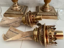 Outlet Pamono Oil Lamps in Bronze and Earthenware, 1890s, Set of 2