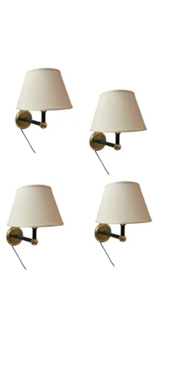 New Pamono Olive Green Sconces in Brass, 1980s, Set of 4