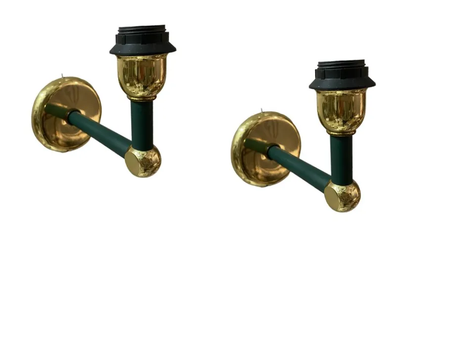 New Pamono Olive Green Sconces in Brass, 1980s, Set of 4