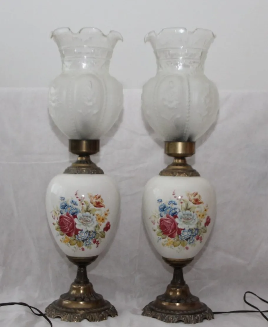 Sale Pamono Opaline Frosted Glass Lampshade with Floral Decor Lamps, 1950s, Set of 2