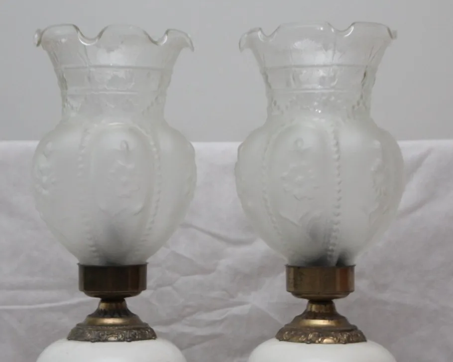 Sale Pamono Opaline Frosted Glass Lampshade with Floral Decor Lamps, 1950s, Set of 2