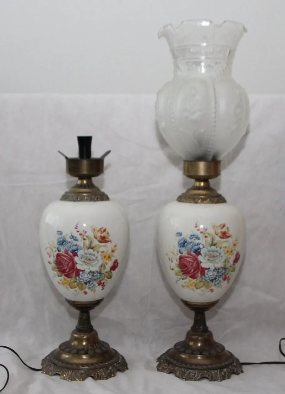 Sale Pamono Opaline Frosted Glass Lampshade with Floral Decor Lamps, 1950s, Set of 2