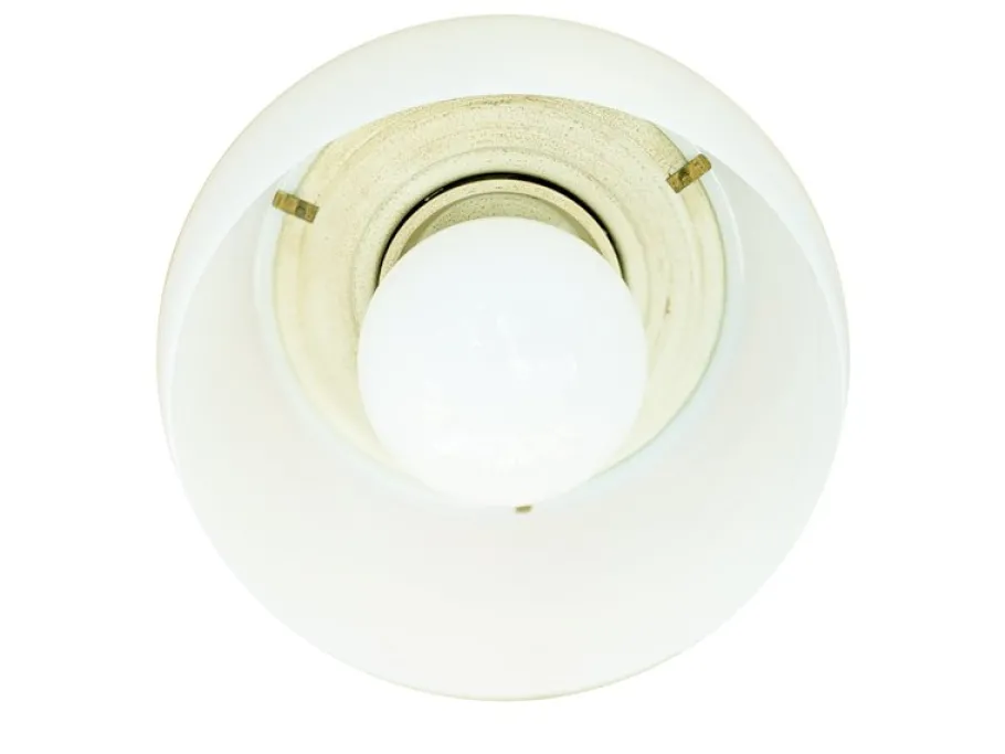 Clearance Pamono Opaline Glass and Brass Omega Ceiling Lamp by Vico Magistretti for Artemide, 1960s