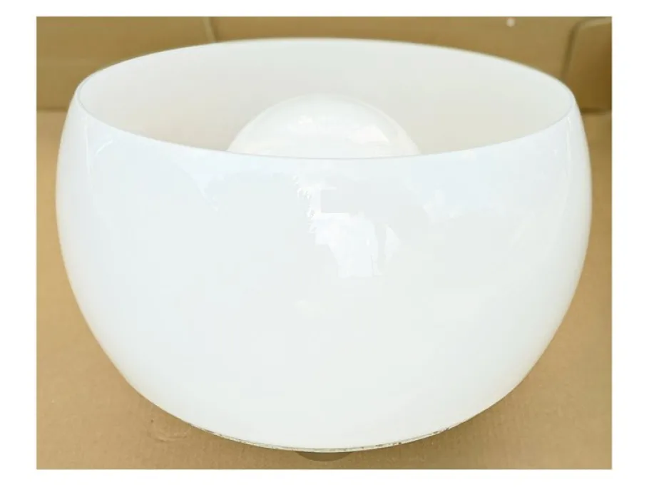 Clearance Pamono Opaline Glass and Brass Omega Ceiling Lamp by Vico Magistretti for Artemide, 1960s