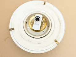 Clearance Pamono Opaline Glass and Brass Omega Ceiling Lamp by Vico Magistretti for Artemide, 1960s