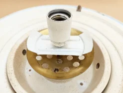 Clearance Pamono Opaline Glass and Brass Omega Ceiling Lamp by Vico Magistretti for Artemide, 1960s