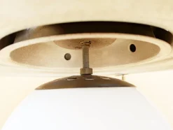 Clearance Pamono Opaline Glass and Brass Omega Ceiling Lamp by Vico Magistretti for Artemide, 1960s