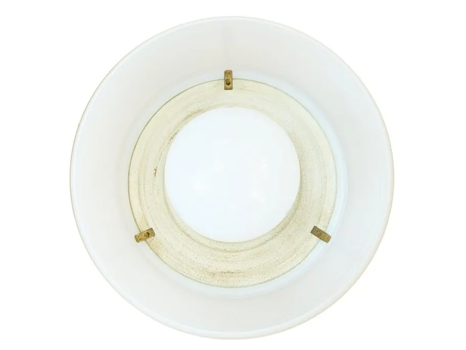 Clearance Pamono Opaline Glass and Brass Omega Ceiling Lamp by Vico Magistretti for Artemide, 1960s