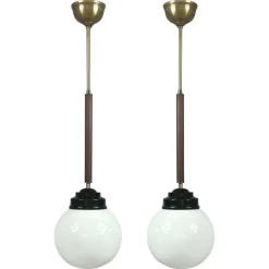 Clearance Pamono Opaline Glass, Bakelite and Wood Pendant from Sieverts Kabelverk, Sweden, 1940s