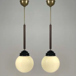 Clearance Pamono Opaline Glass, Bakelite and Wood Pendant from Sieverts Kabelverk, Sweden, 1940s