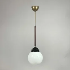 Clearance Pamono Opaline Glass, Bakelite and Wood Pendant from Sieverts Kabelverk, Sweden, 1940s