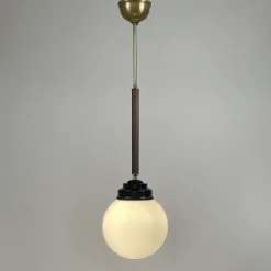 Clearance Pamono Opaline Glass, Bakelite and Wood Pendant from Sieverts Kabelverk, Sweden, 1940s