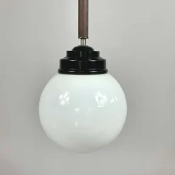 Clearance Pamono Opaline Glass, Bakelite and Wood Pendant from Sieverts Kabelverk, Sweden, 1940s