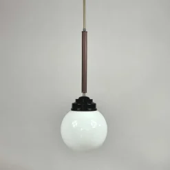 Clearance Pamono Opaline Glass, Bakelite and Wood Pendant from Sieverts Kabelverk, Sweden, 1940s