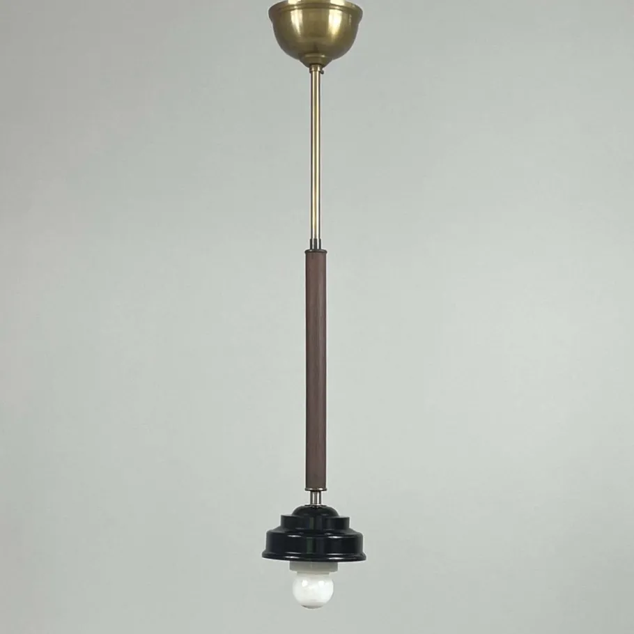 Clearance Pamono Opaline Glass, Bakelite and Wood Pendant from Sieverts Kabelverk, Sweden, 1940s