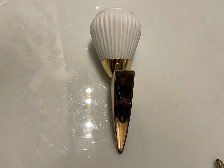 Hot Pamono Opaline Glass Pleated Brass Sconces, 1980s, Set of 2