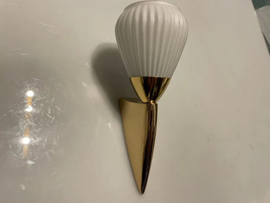 Hot Pamono Opaline Glass Pleated Brass Sconces, 1980s, Set of 2