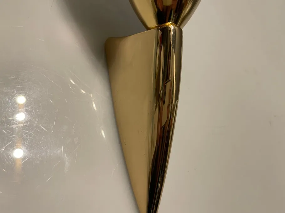 Hot Pamono Opaline Glass Pleated Brass Sconces, 1980s, Set of 2