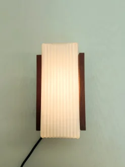 New Pamono Opaline White Glass and Teak Wall Light attributed to Bega Lights, Germany, 1960s