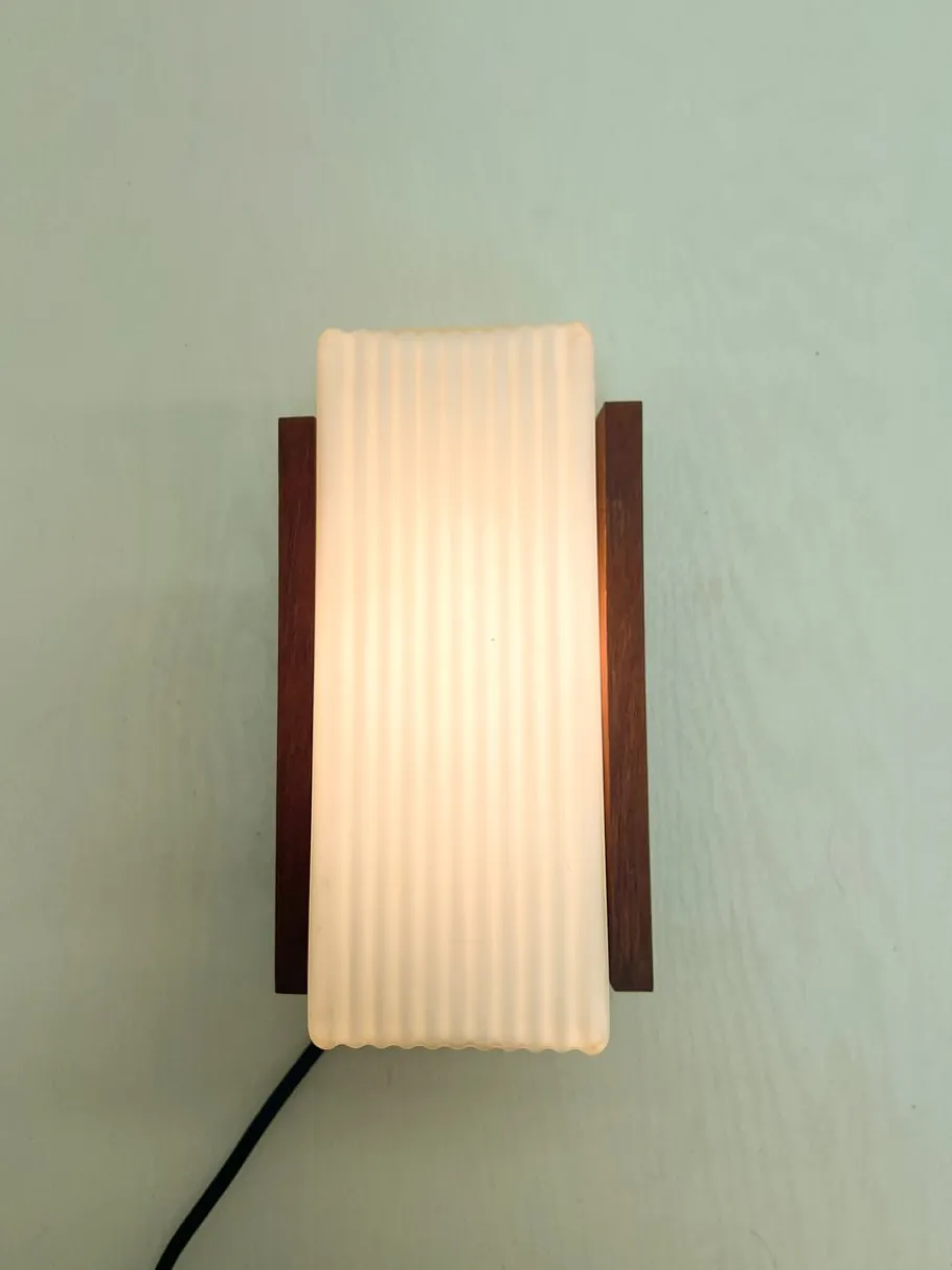 New Pamono Opaline White Glass and Teak Wall Light attributed to Bega Lights, Germany, 1960s