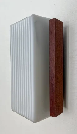 New Pamono Opaline White Glass and Teak Wall Light attributed to Bega Lights, Germany, 1960s