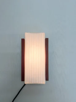 New Pamono Opaline White Glass and Teak Wall Light attributed to Bega Lights, Germany, 1960s