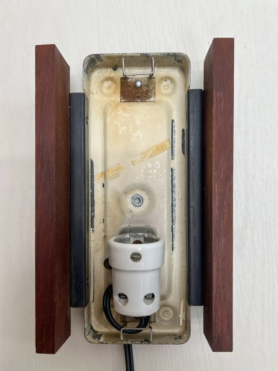 New Pamono Opaline White Glass and Teak Wall Light attributed to Bega Lights, Germany, 1960s