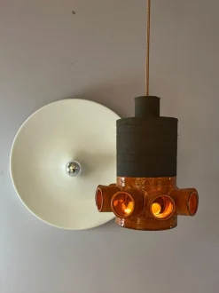 New Pamono Orange and Brown Ceramic Hanging Lamp