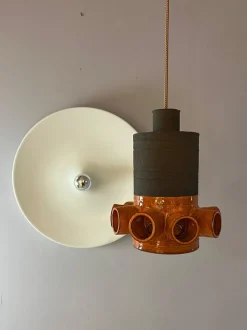 New Pamono Orange and Brown Ceramic Hanging Lamp
