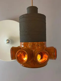 New Pamono Orange and Brown Ceramic Hanging Lamp