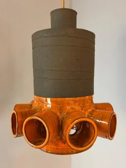 New Pamono Orange and Brown Ceramic Hanging Lamp