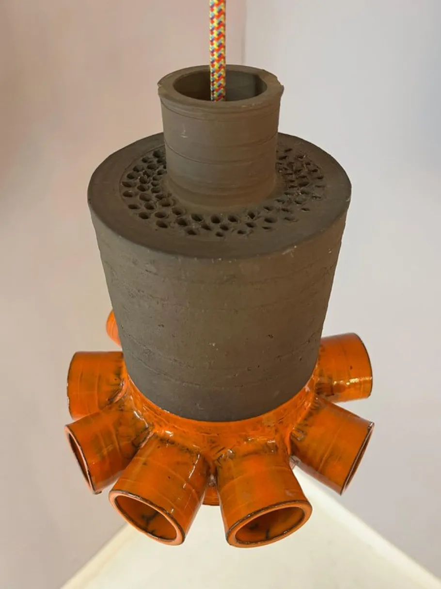 New Pamono Orange and Brown Ceramic Hanging Lamp