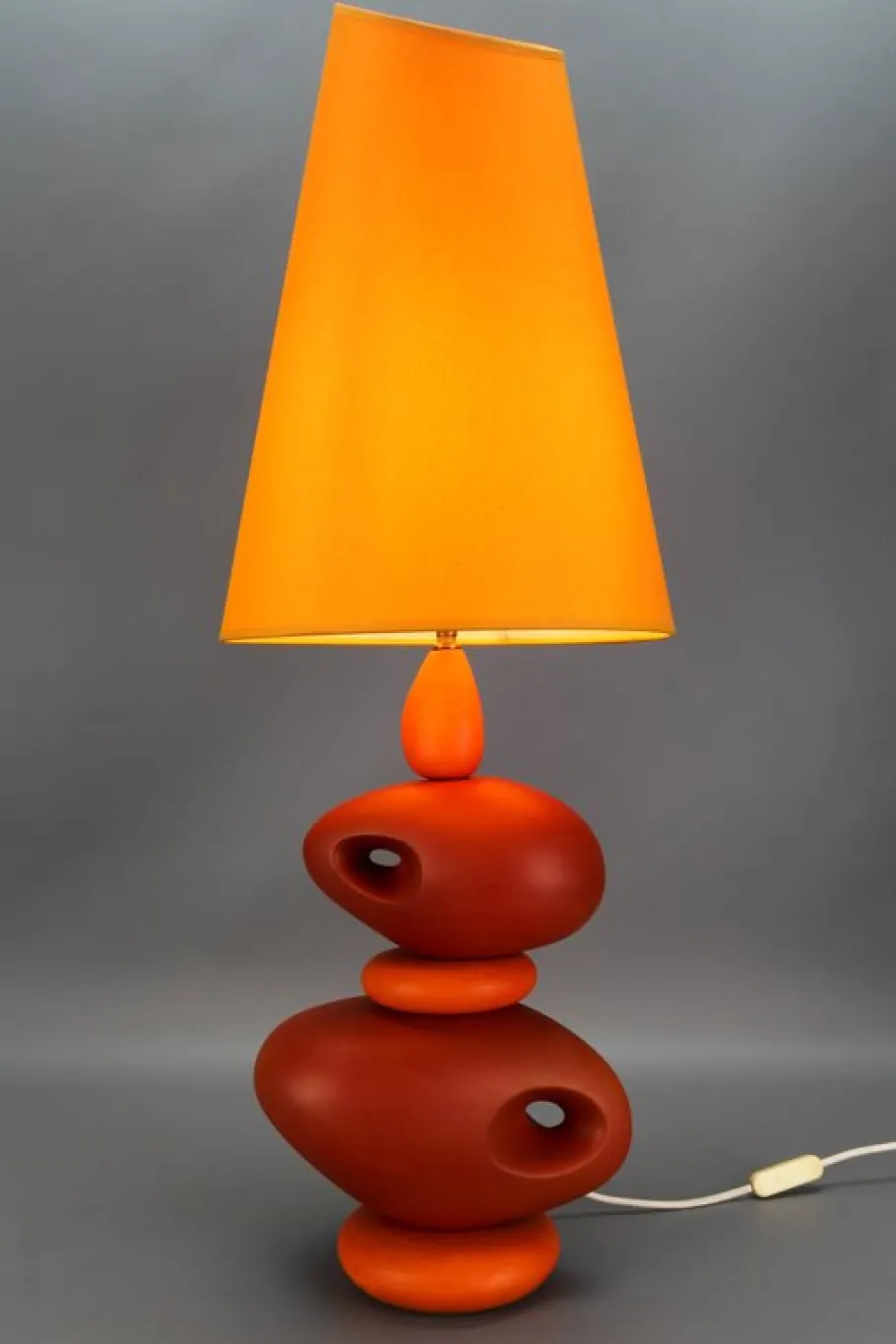 New Pamono Orange Ceramic Table Lamp by Louis Drimmer, France, 1980s
