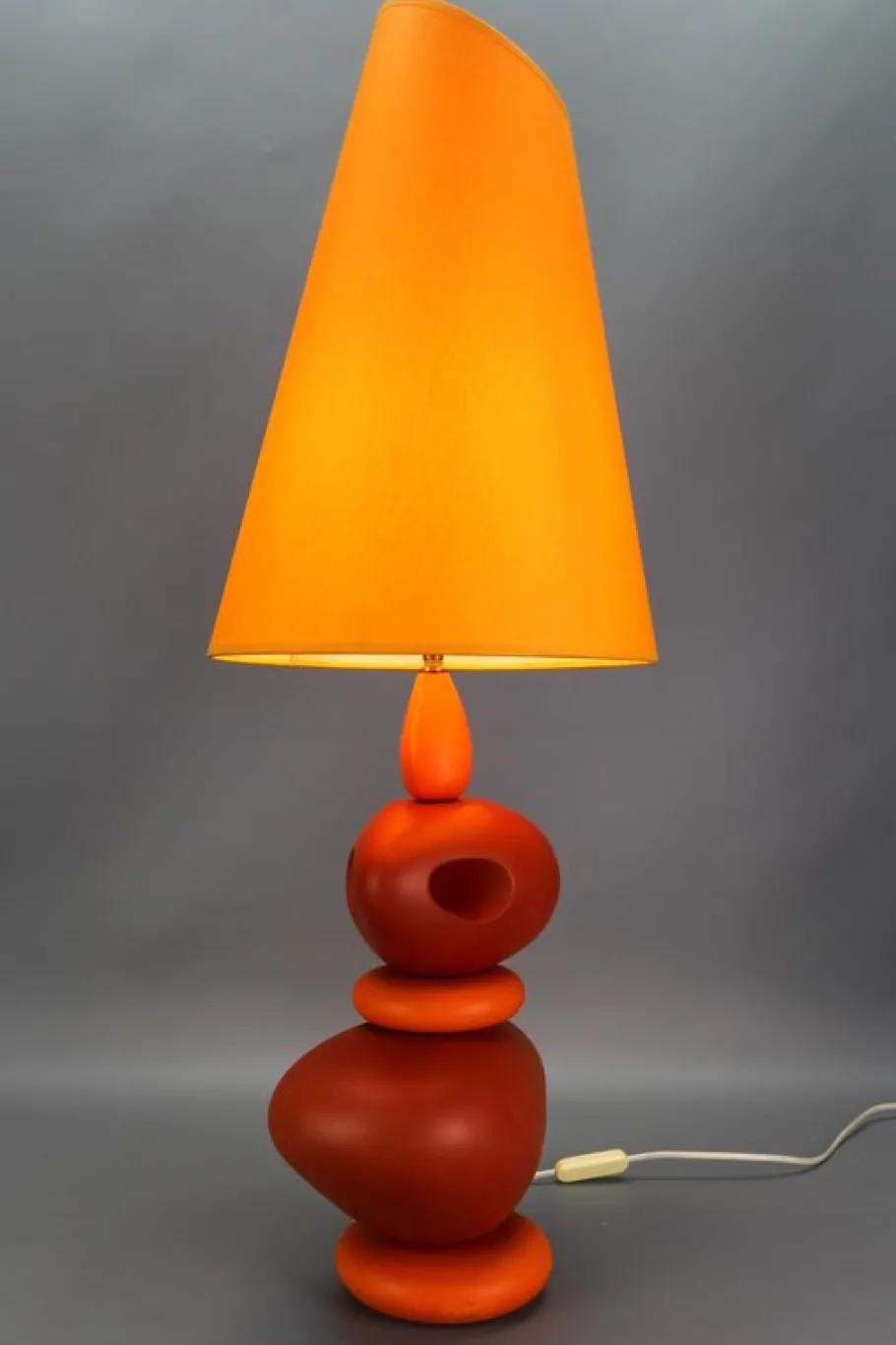 New Pamono Orange Ceramic Table Lamp by Louis Drimmer, France, 1980s