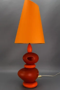 New Pamono Orange Ceramic Table Lamp by Louis Drimmer, France, 1980s
