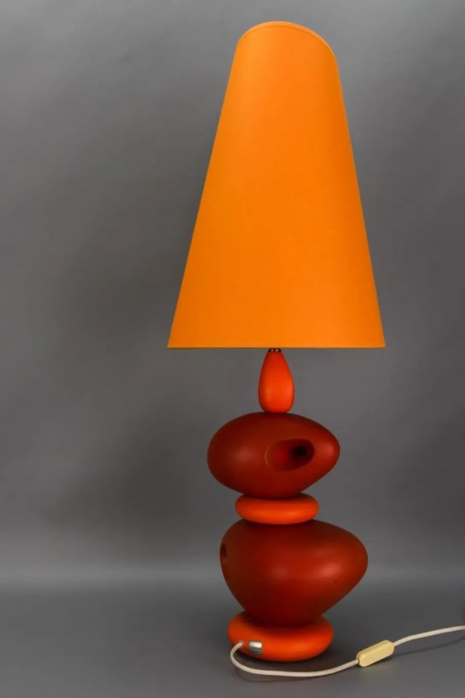 New Pamono Orange Ceramic Table Lamp by Louis Drimmer, France, 1980s