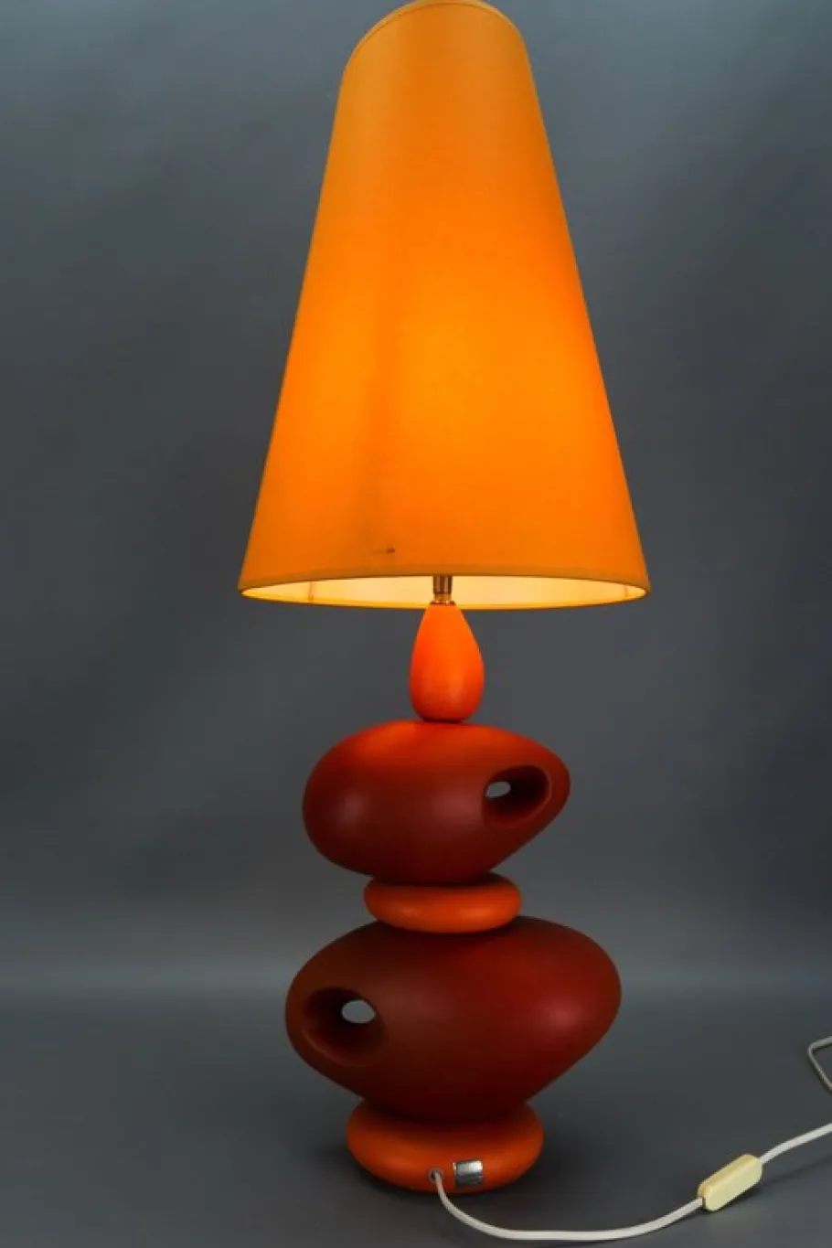 New Pamono Orange Ceramic Table Lamp by Louis Drimmer, France, 1980s