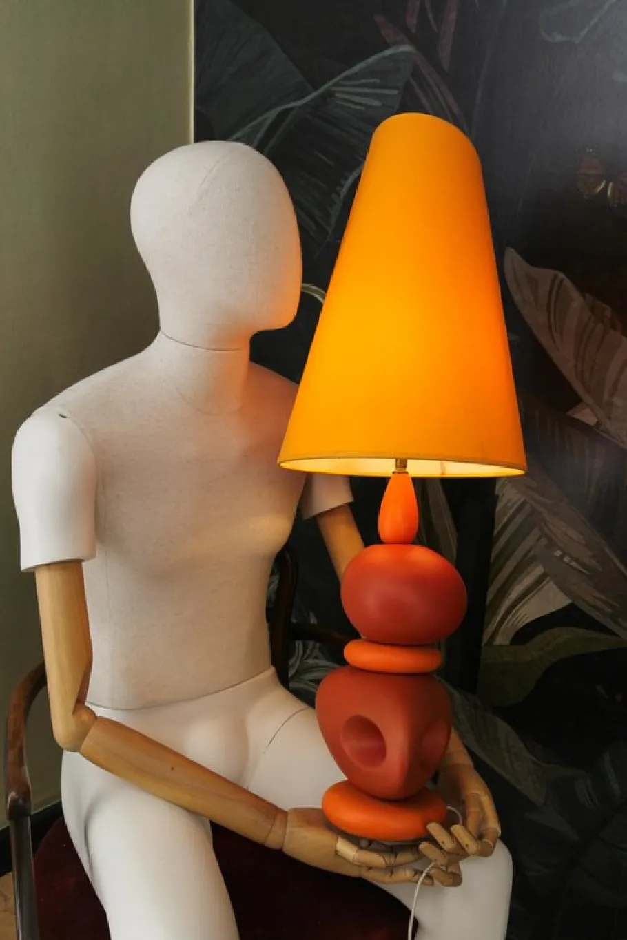 New Pamono Orange Ceramic Table Lamp by Louis Drimmer, France, 1980s