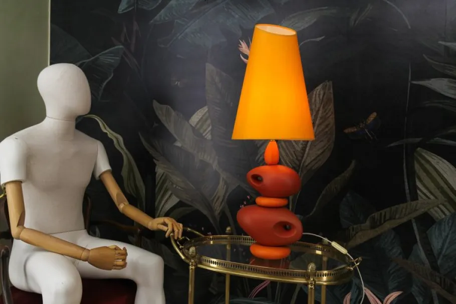 New Pamono Orange Ceramic Table Lamp by Louis Drimmer, France, 1980s