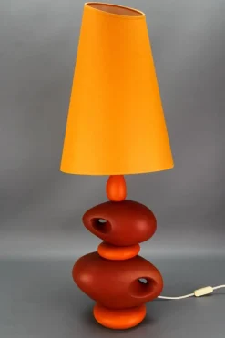 New Pamono Orange Ceramic Table Lamp by Louis Drimmer, France, 1980s