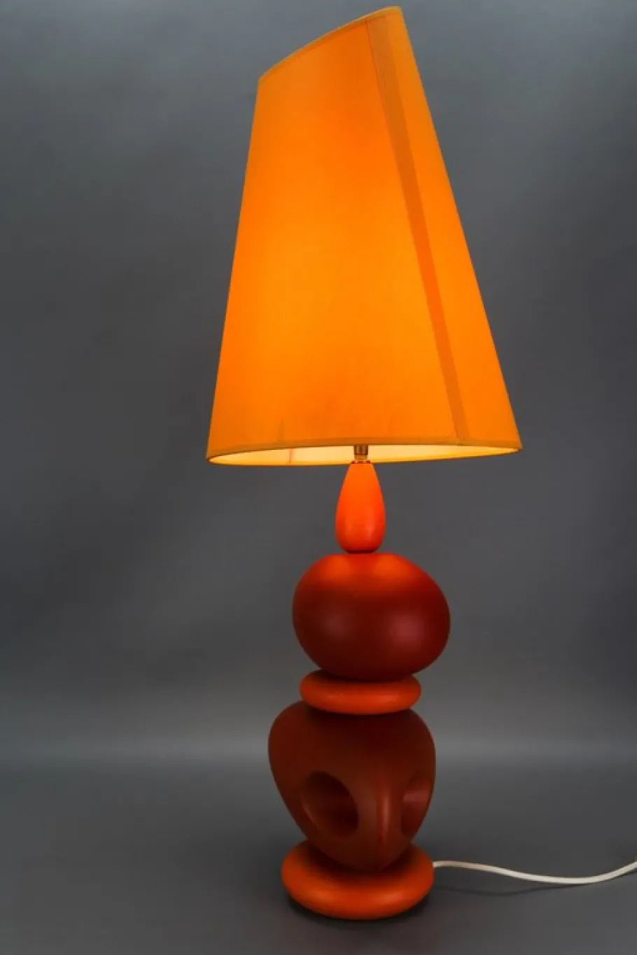 New Pamono Orange Ceramic Table Lamp by Louis Drimmer, France, 1980s
